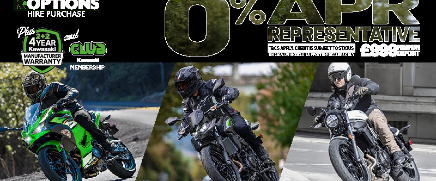 Enjoy 0% HP and 5.9% PCP on a wide range of Kawasaki machines!